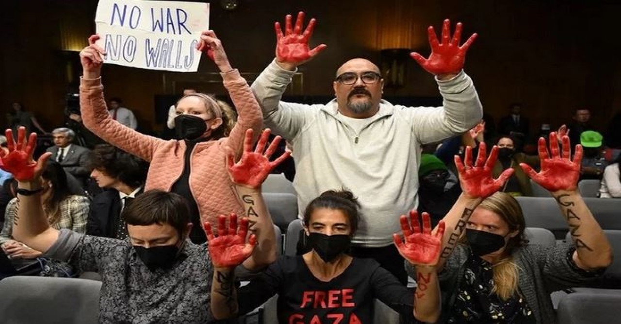 মার্কিন সিনেটে হট্টগোল, ব্লিনকেনকে থামিয়ে যুদ্ধবিরতির দাবি