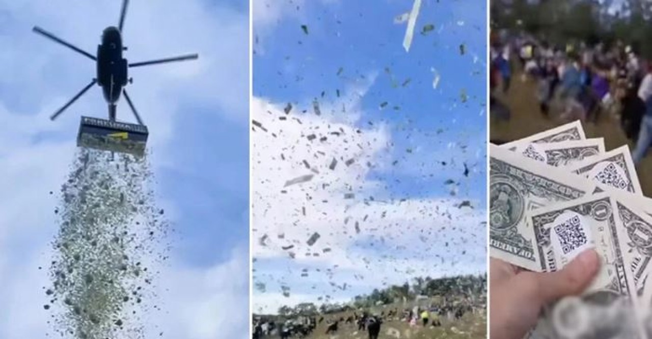 হেলিকপ্টার থেকে ফেলা হলো লাখ লাখ ডলার, কুড়াতে মানুষের ঢল