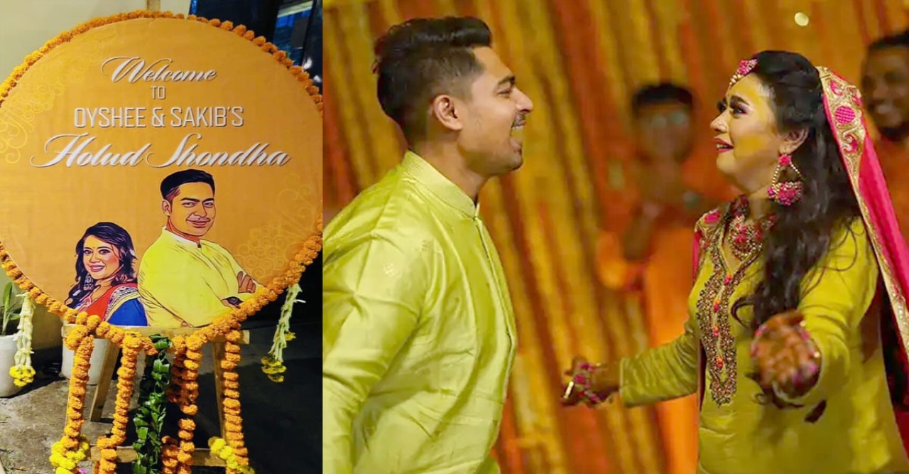 নেচে গেয়ে নিজের গায়ে হলুদ অনুষ্ঠান মাতালেন ঐশী